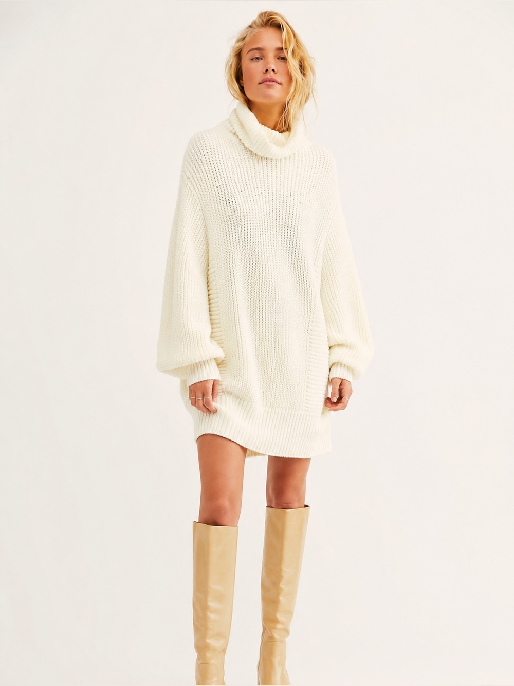 Free People Ivory Oversized Turtleneck Sweater Dress Size S
